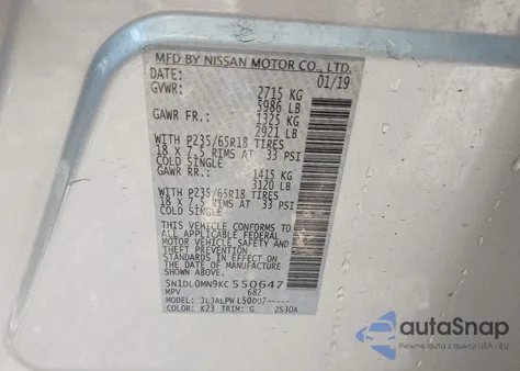 2019 Infiniti Qx60 Pure z USA, uszkodzony, nr VIN 5N1DL0MN9KC550647